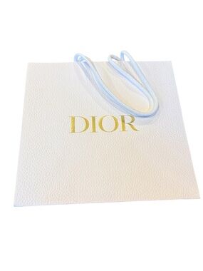Christian Dior White Gold Logo Shopping Gift Bag with Cord Handles 9.5x9.5